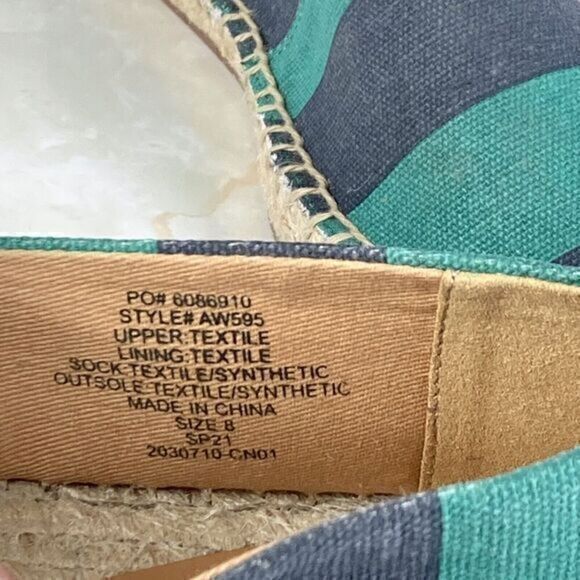 J. Crew Flats Women 8 Navy Green Kely Stripe Canvas Slip On Nautical Espadrilles - Picture 13 of 14